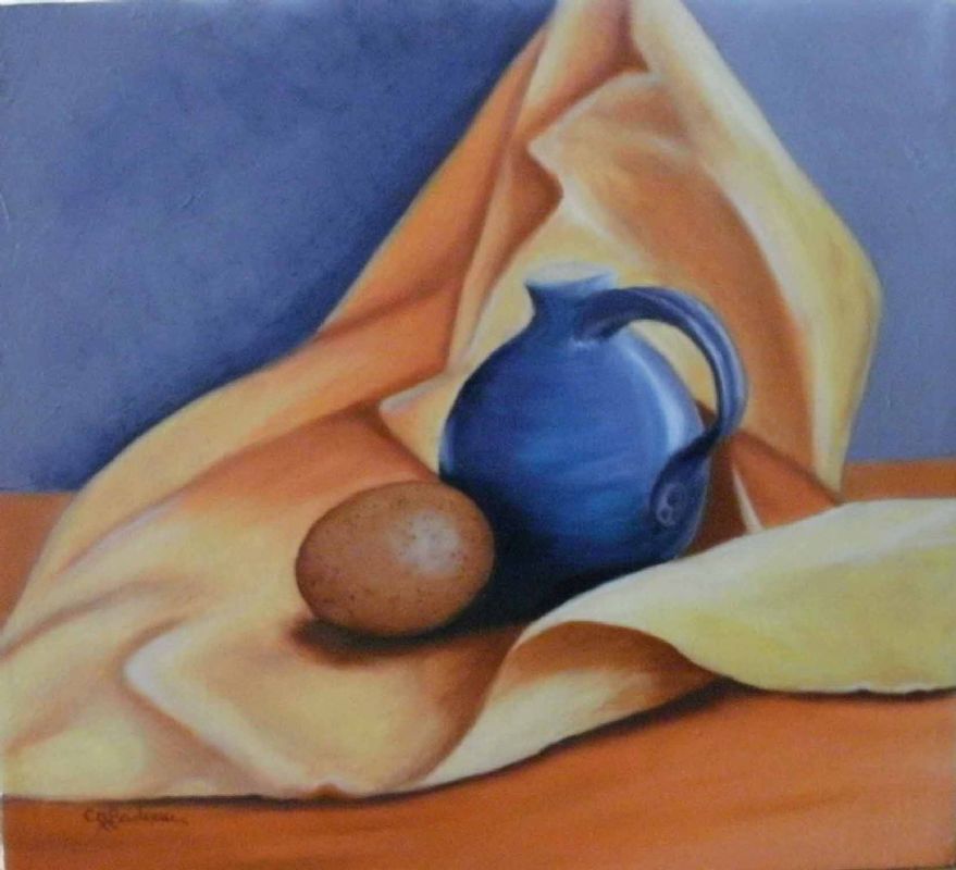 Blue Pitcher with Egg